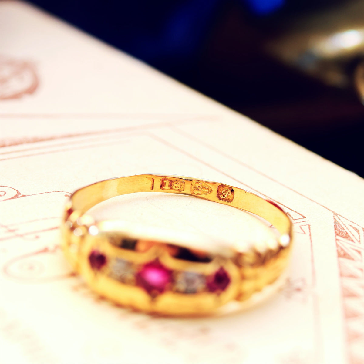 Date 1915 Gypsy Set Ruby & Diamond Ring