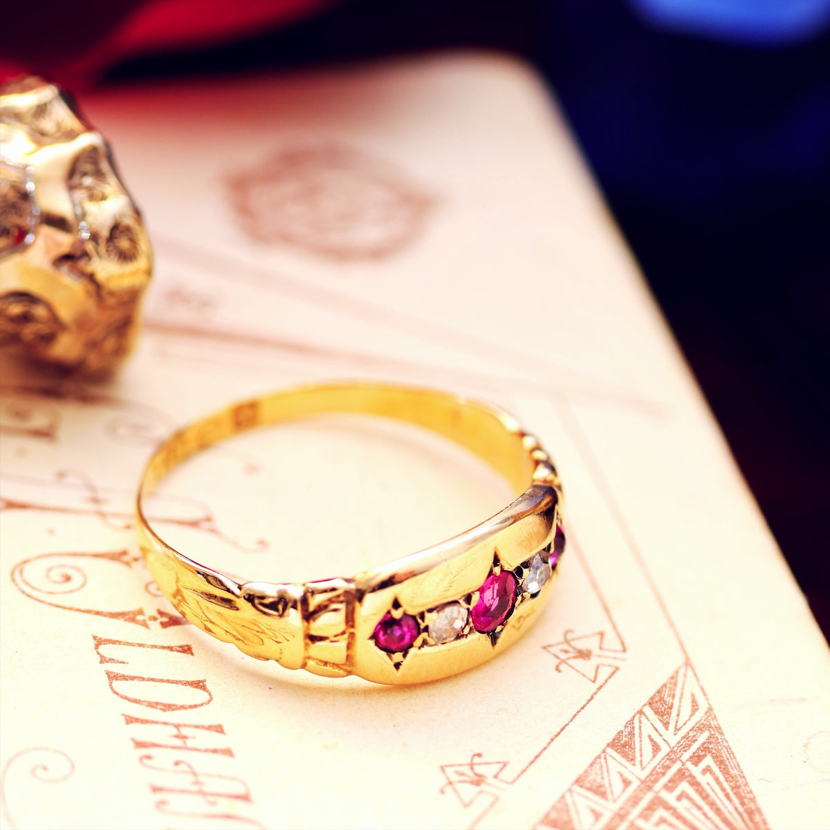 Date 1915 Gypsy Set Ruby & Diamond Ring