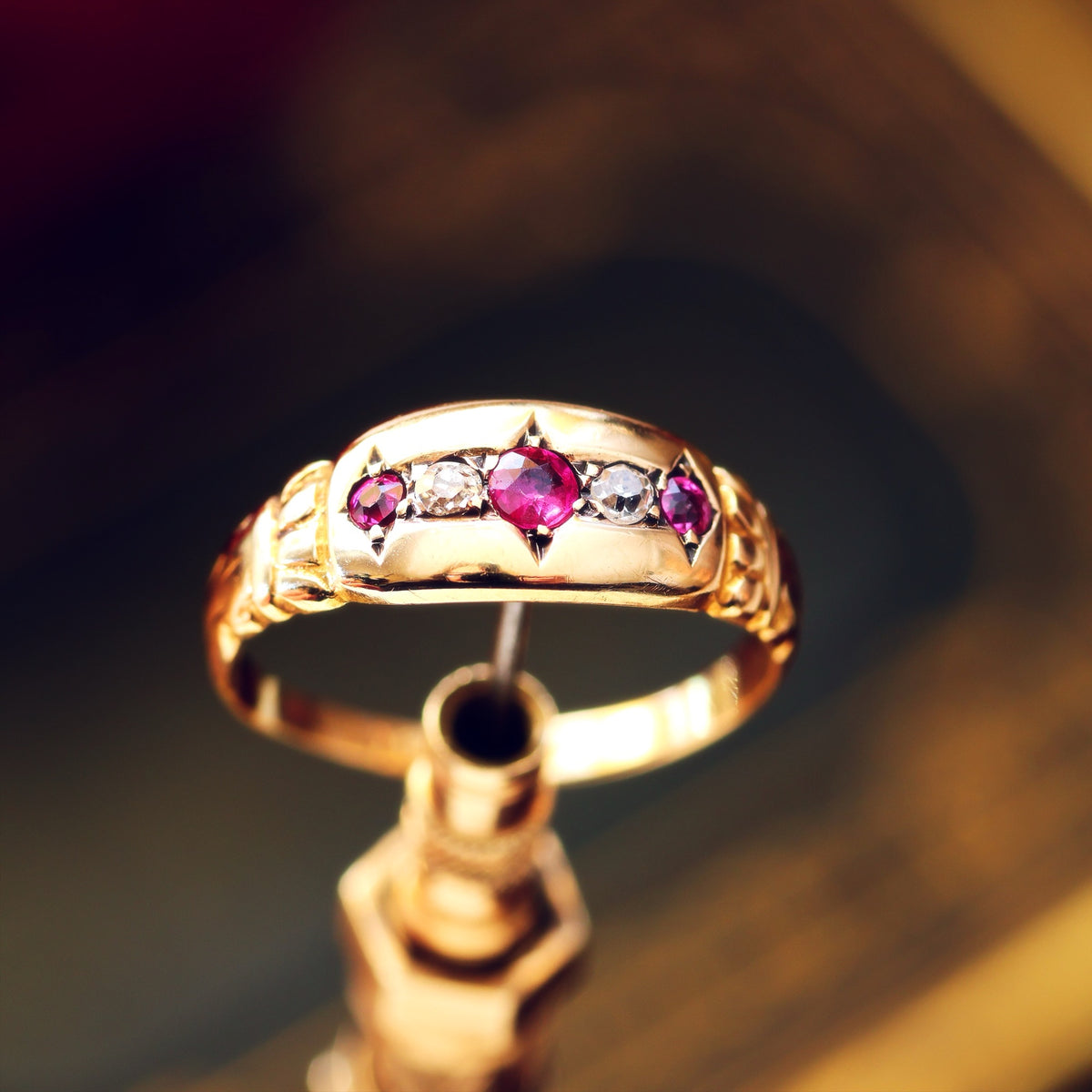Date 1915 Gypsy Set Ruby & Diamond Ring