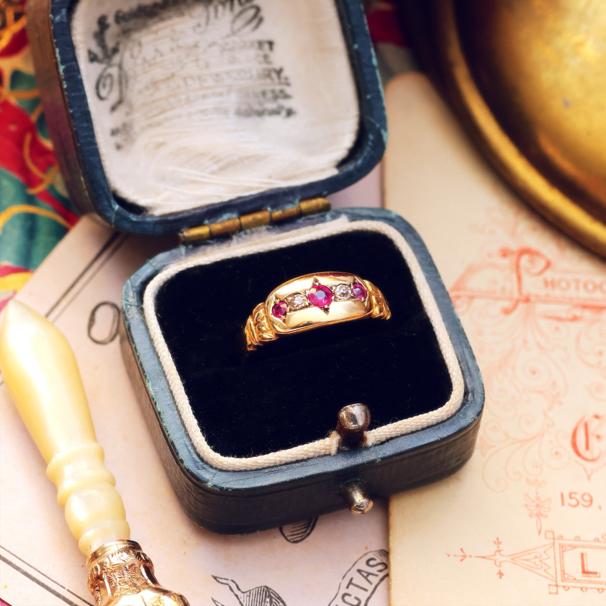 Date 1915 Gypsy Set Ruby & Diamond Ring
