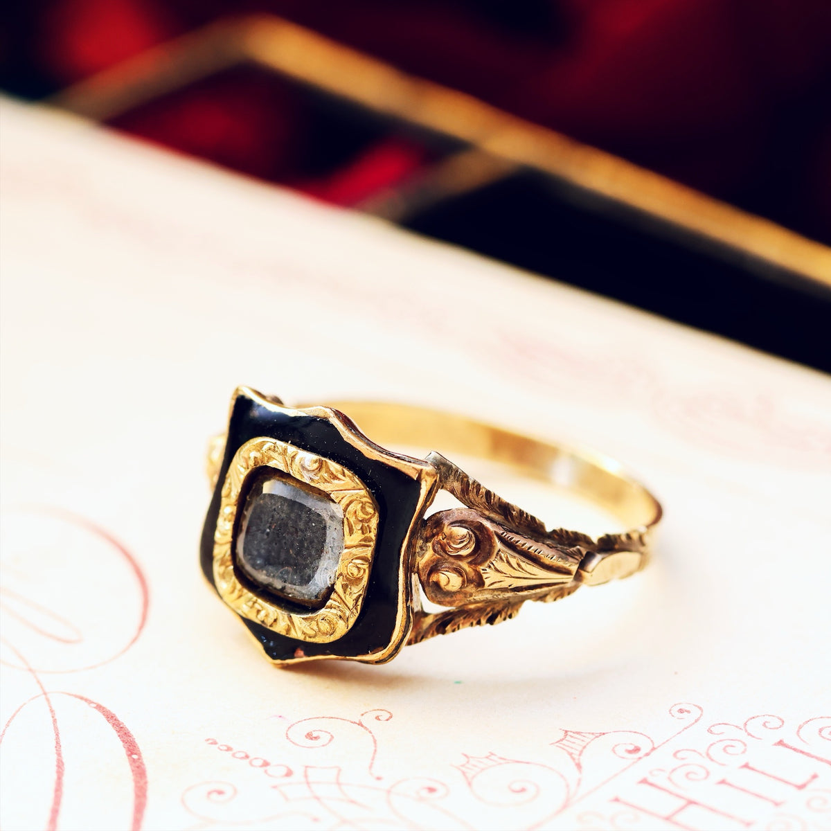 Antique Georgian Rococo Enamel Mourning Ring