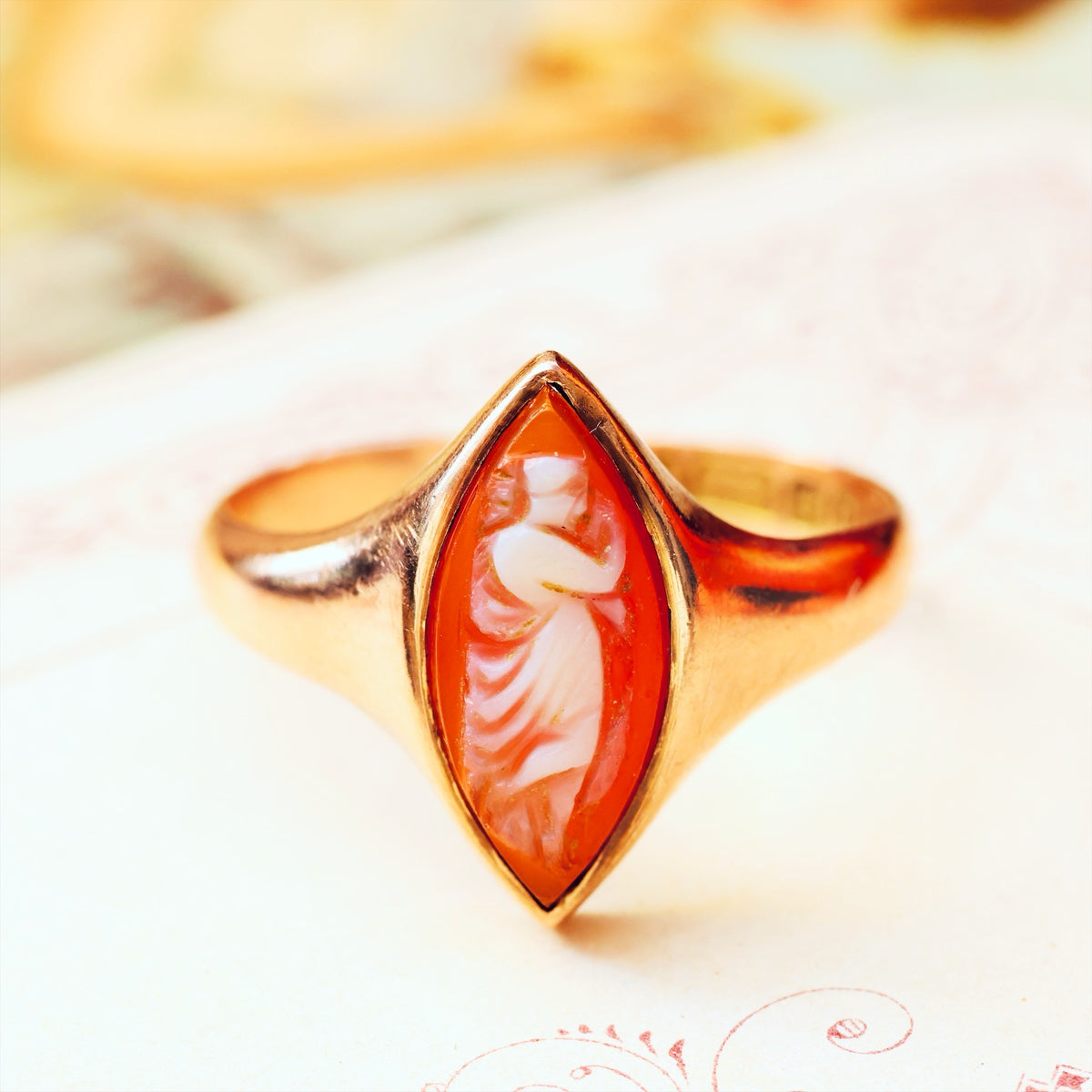 Antique Date 1913 Hardstone Cameo Ring