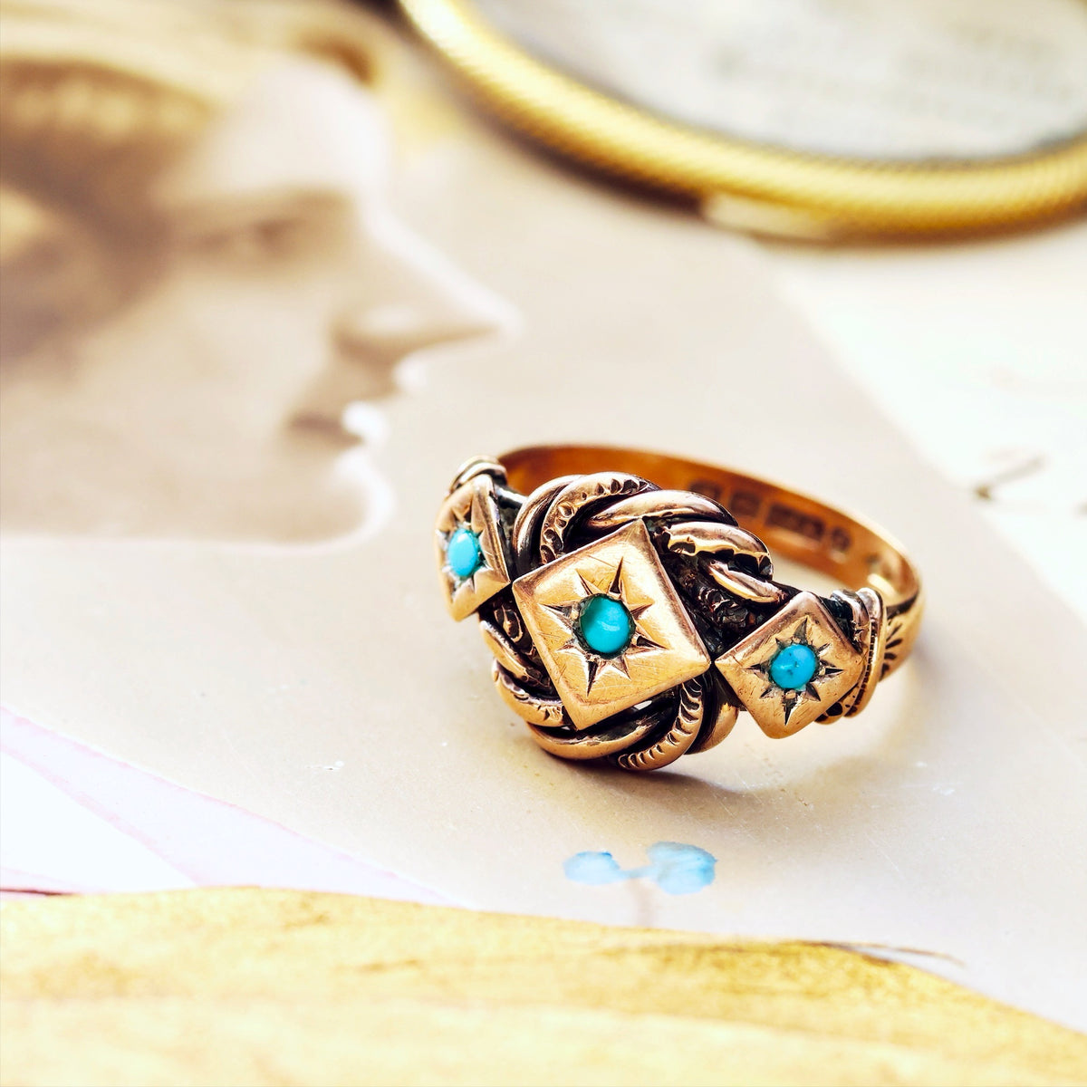 Romantic Date 1929 Turquoise Lover's Knot Ring
