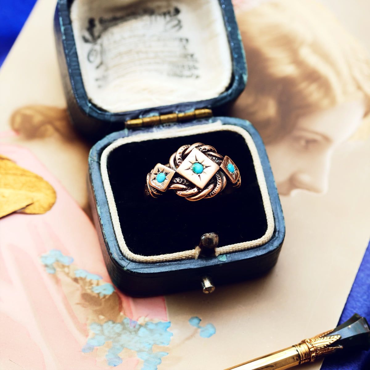 Romantic Date 1929 Turquoise Lover's Knot Ring