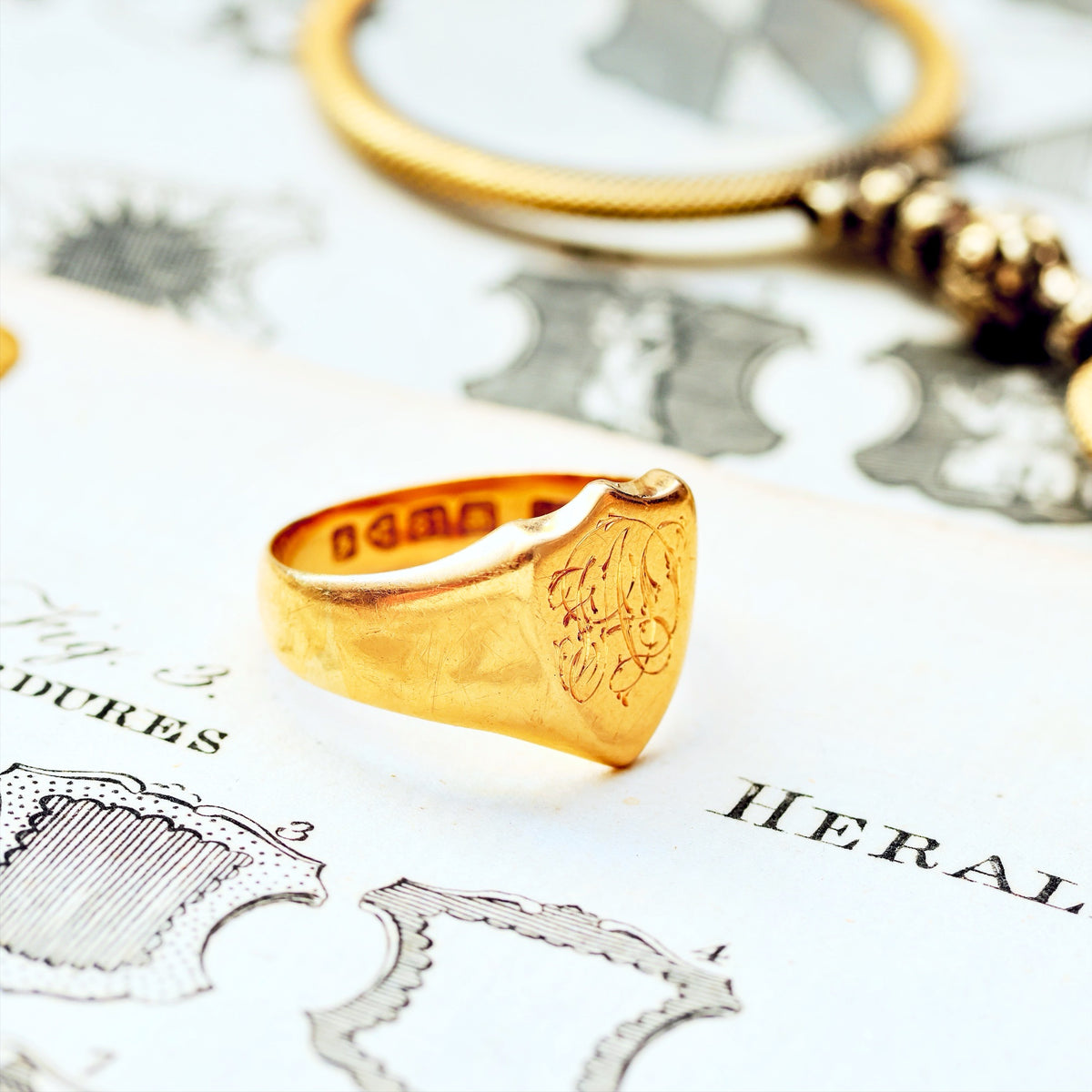 Antique Date 1907 Shield Signet Ring