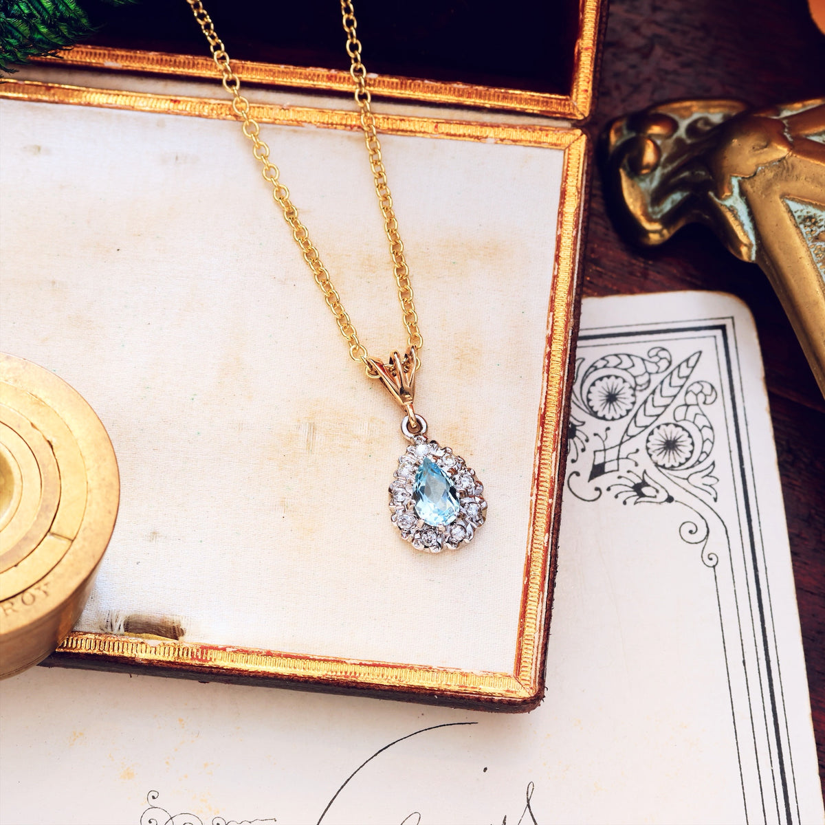 Vintage Aquamarine & Diamond Pendant