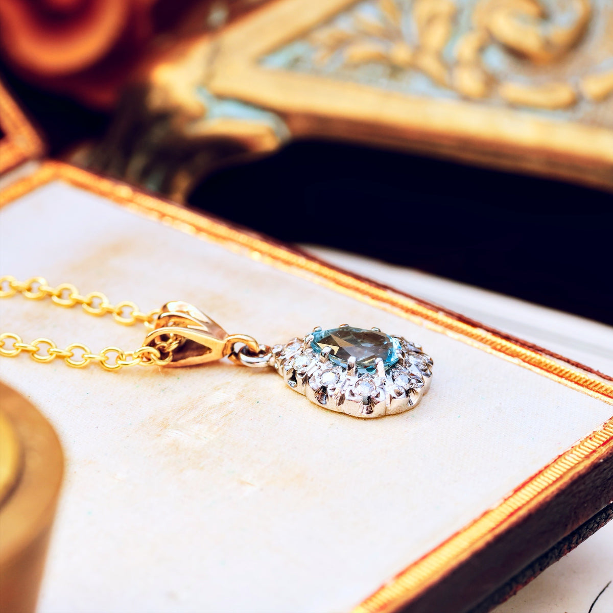 Vintage Aquamarine & Diamond Pendant