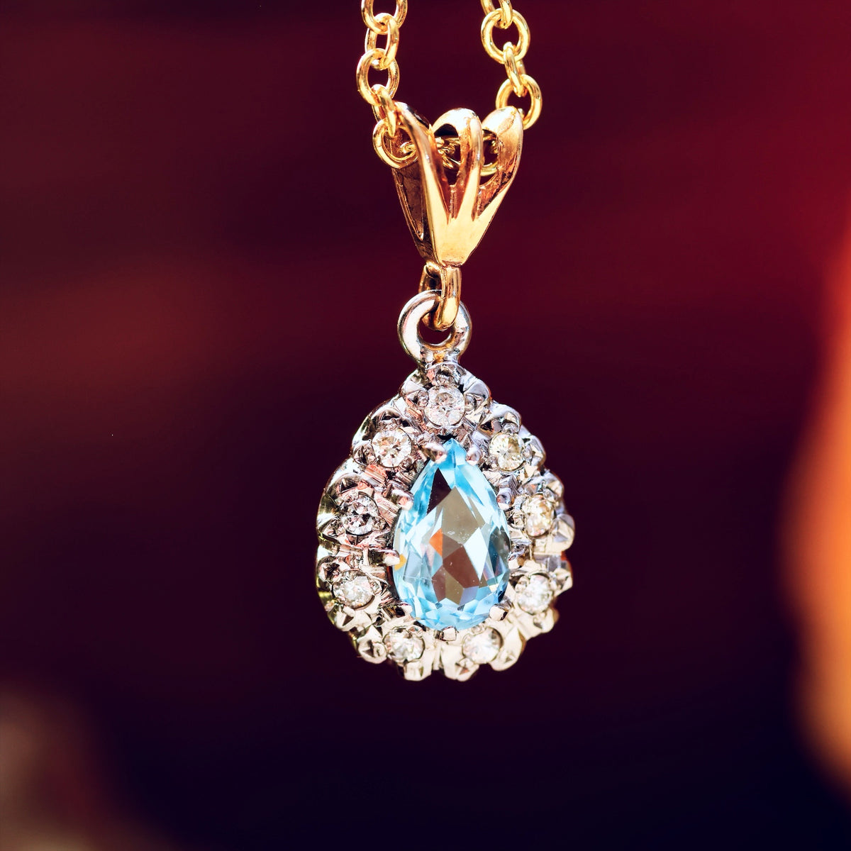 Aquamarine & Diamond Pendant & Chain