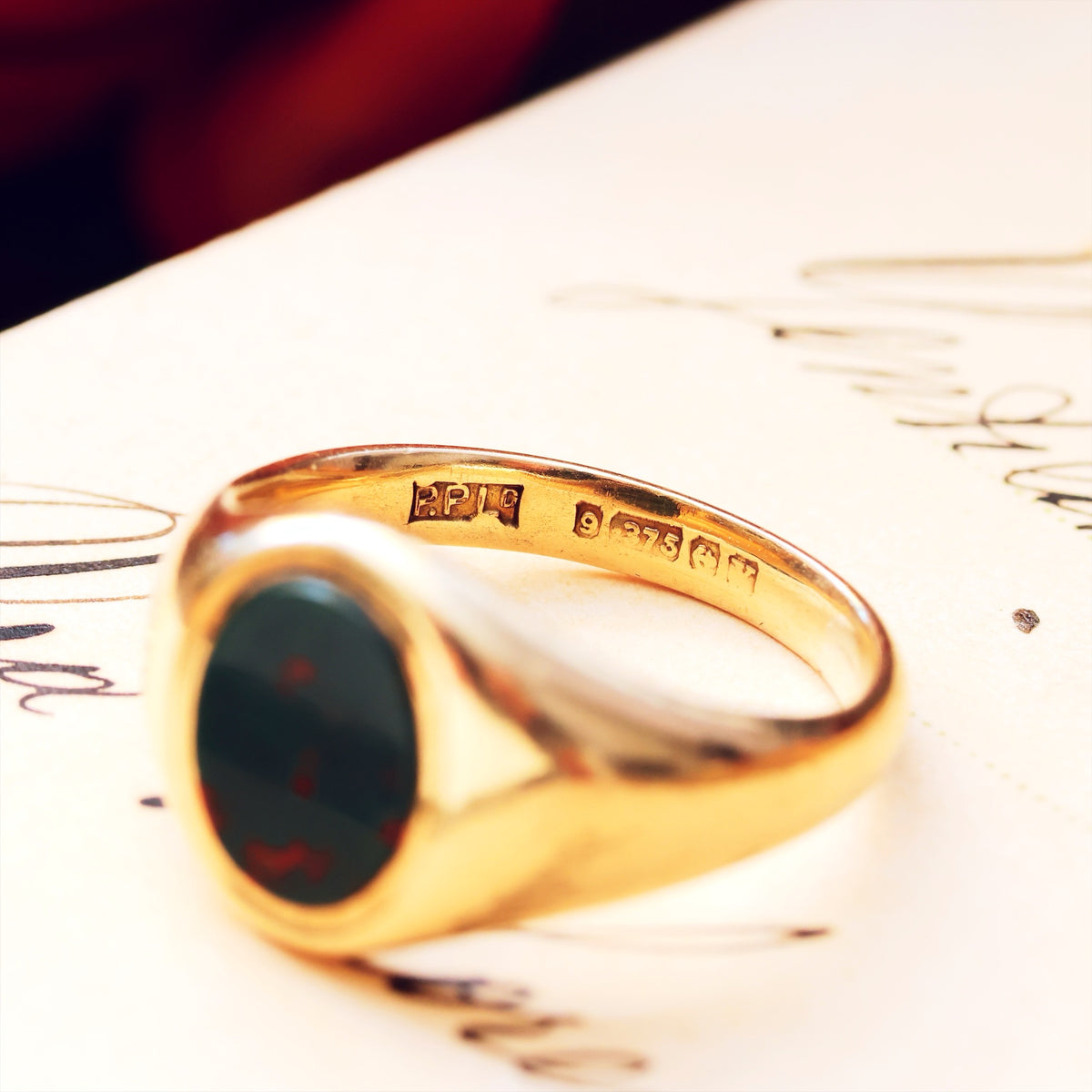 Vintage Date 1938 Bloodstone Signet Ring