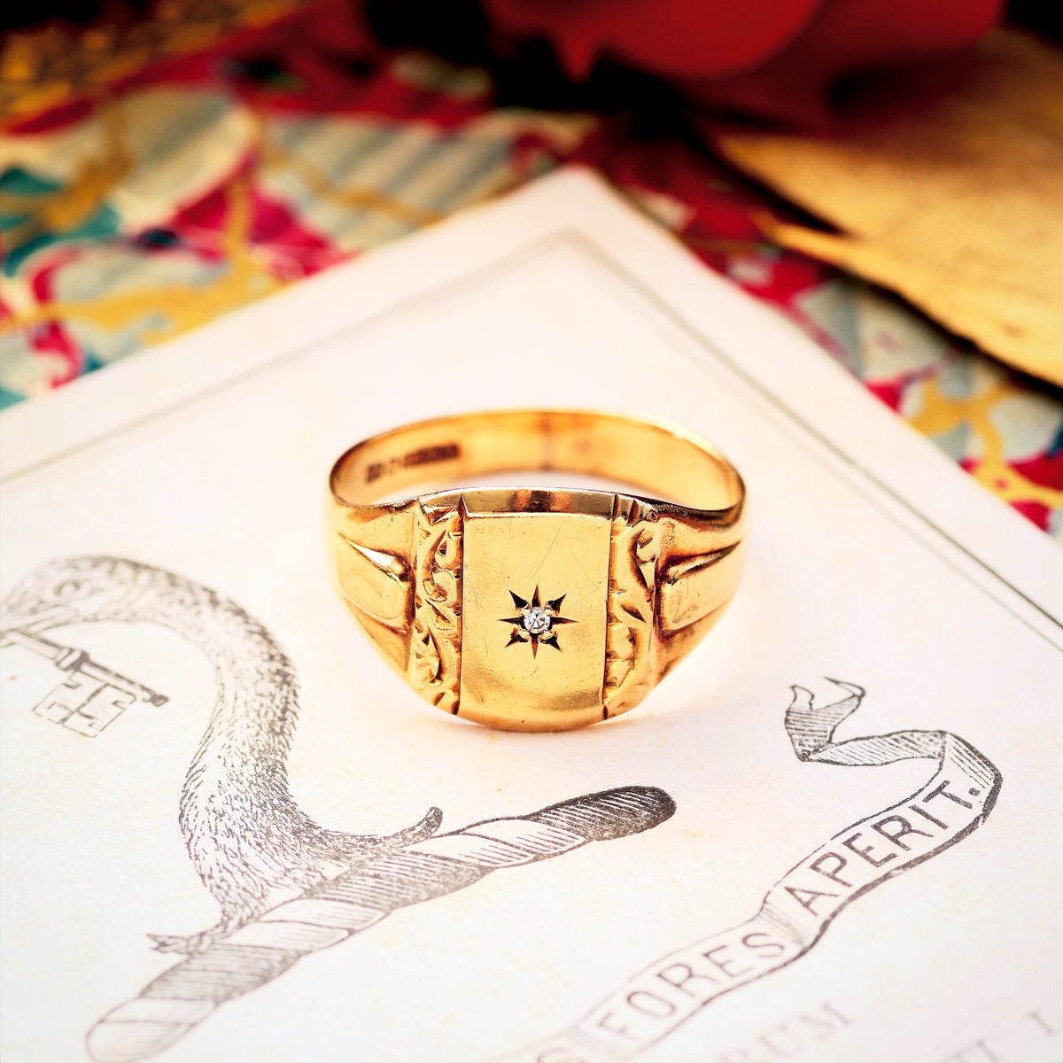 Vintage Star-set Diamond Signet Ring