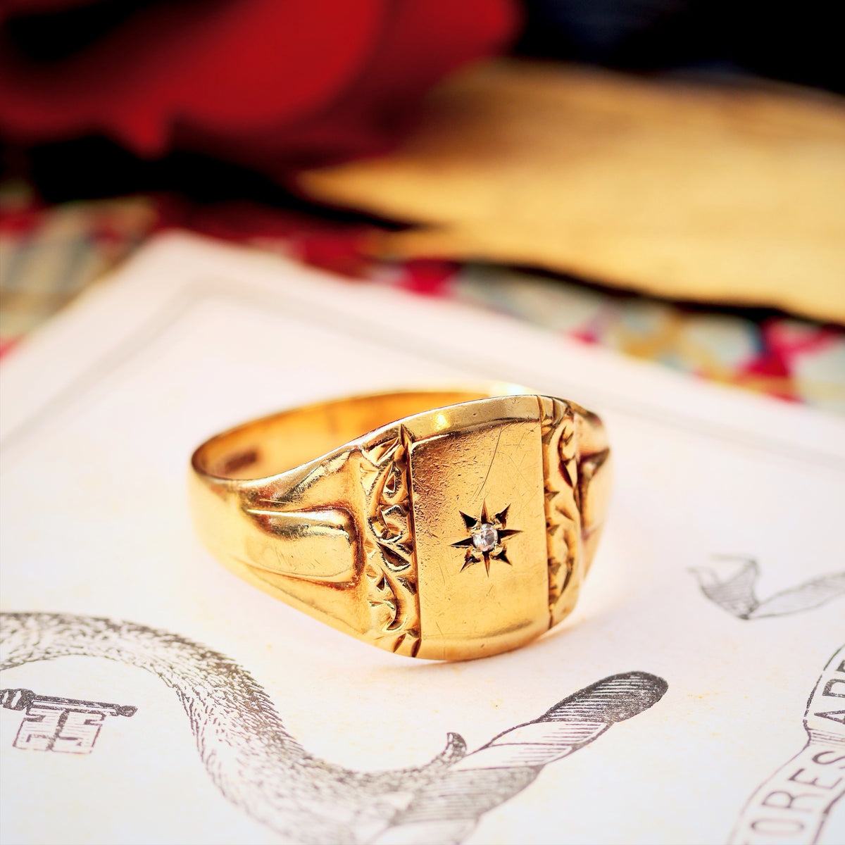 Vintage Star-set Diamond Signet Ring