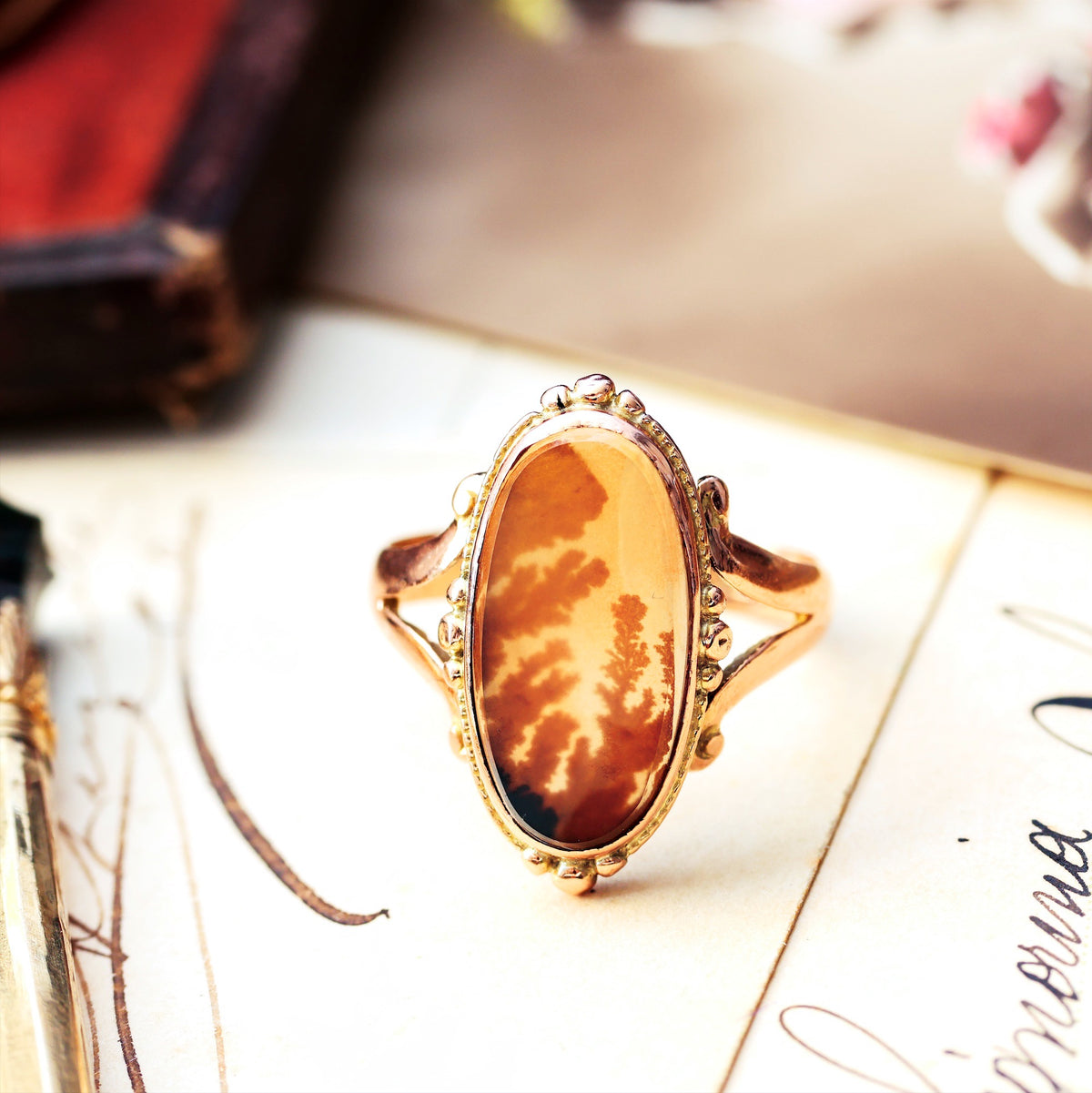 Date 1919 Dendritic Agate Dress Ring