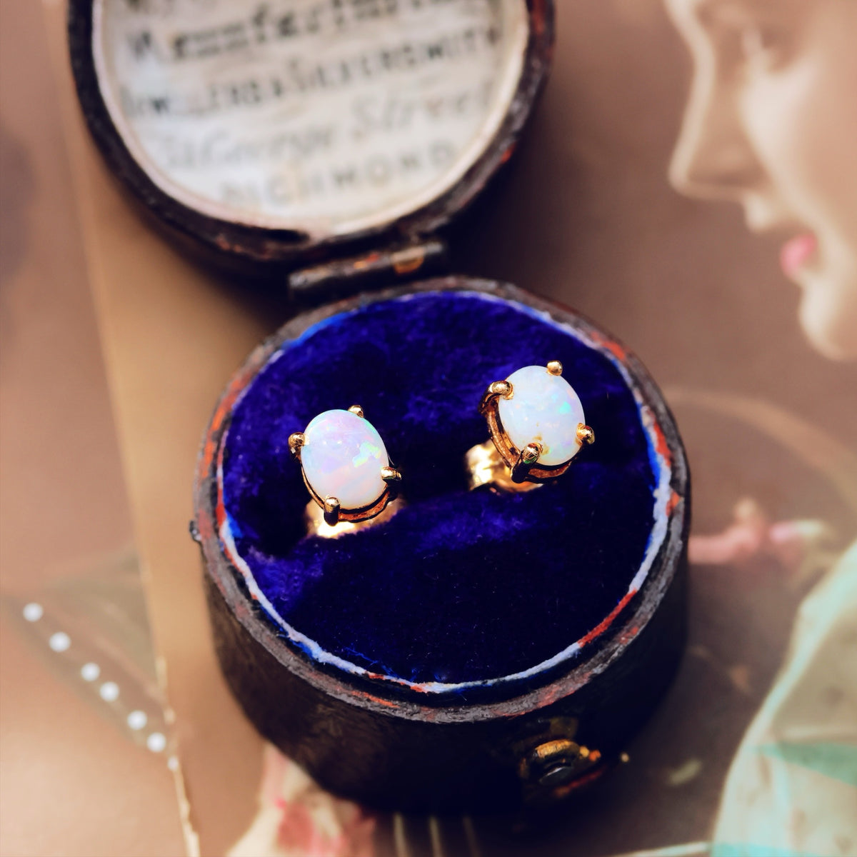 Pretty Little Crystal Opal & 9ct Gold Earrings