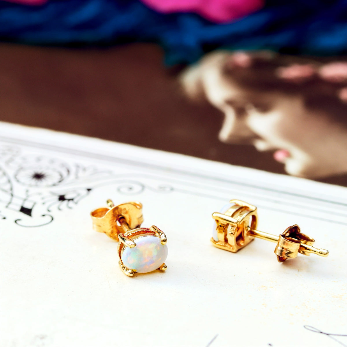 Pretty Little Crystal Opal & 9ct Gold Earrings