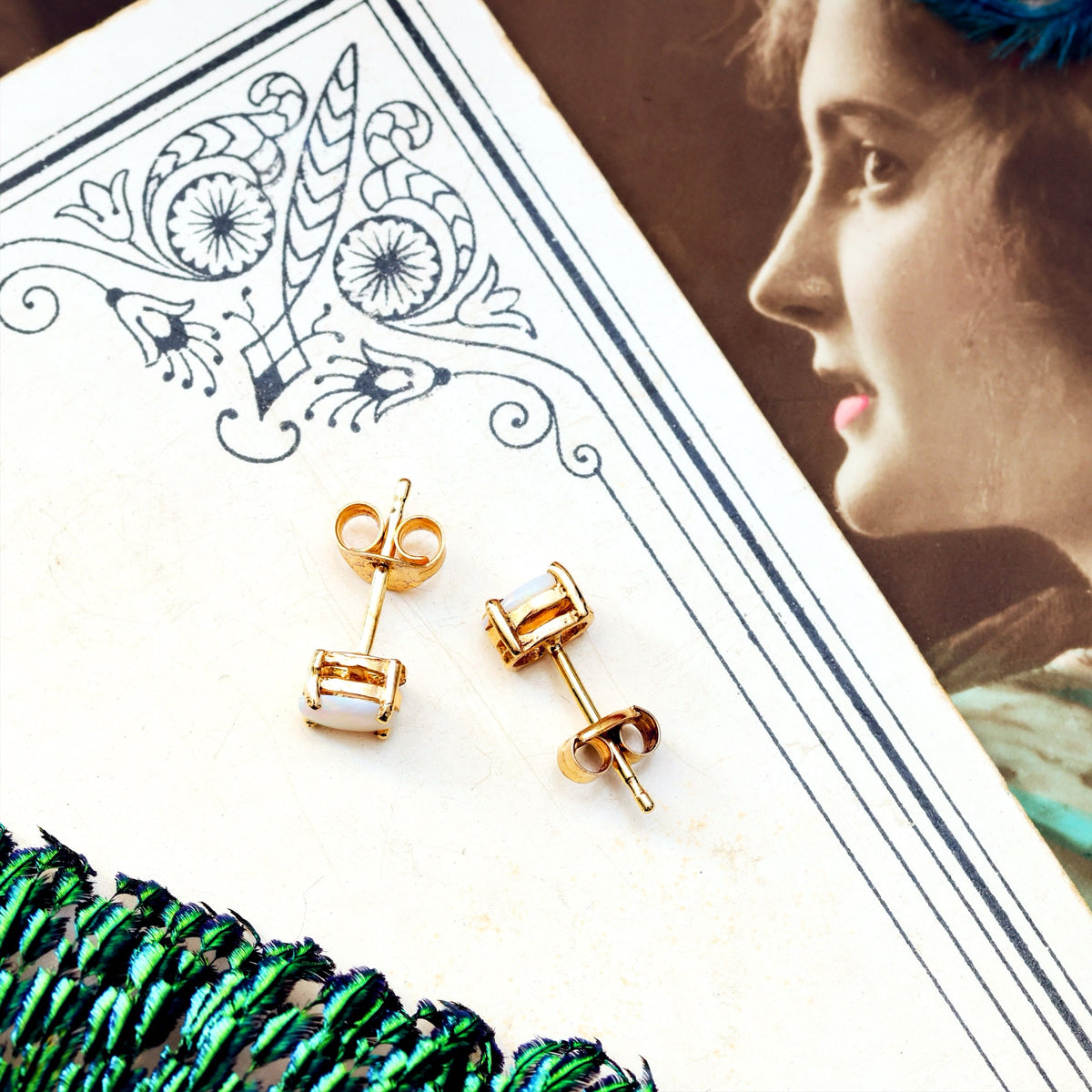 Pretty Little Crystal Opal & 9ct Gold Earrings