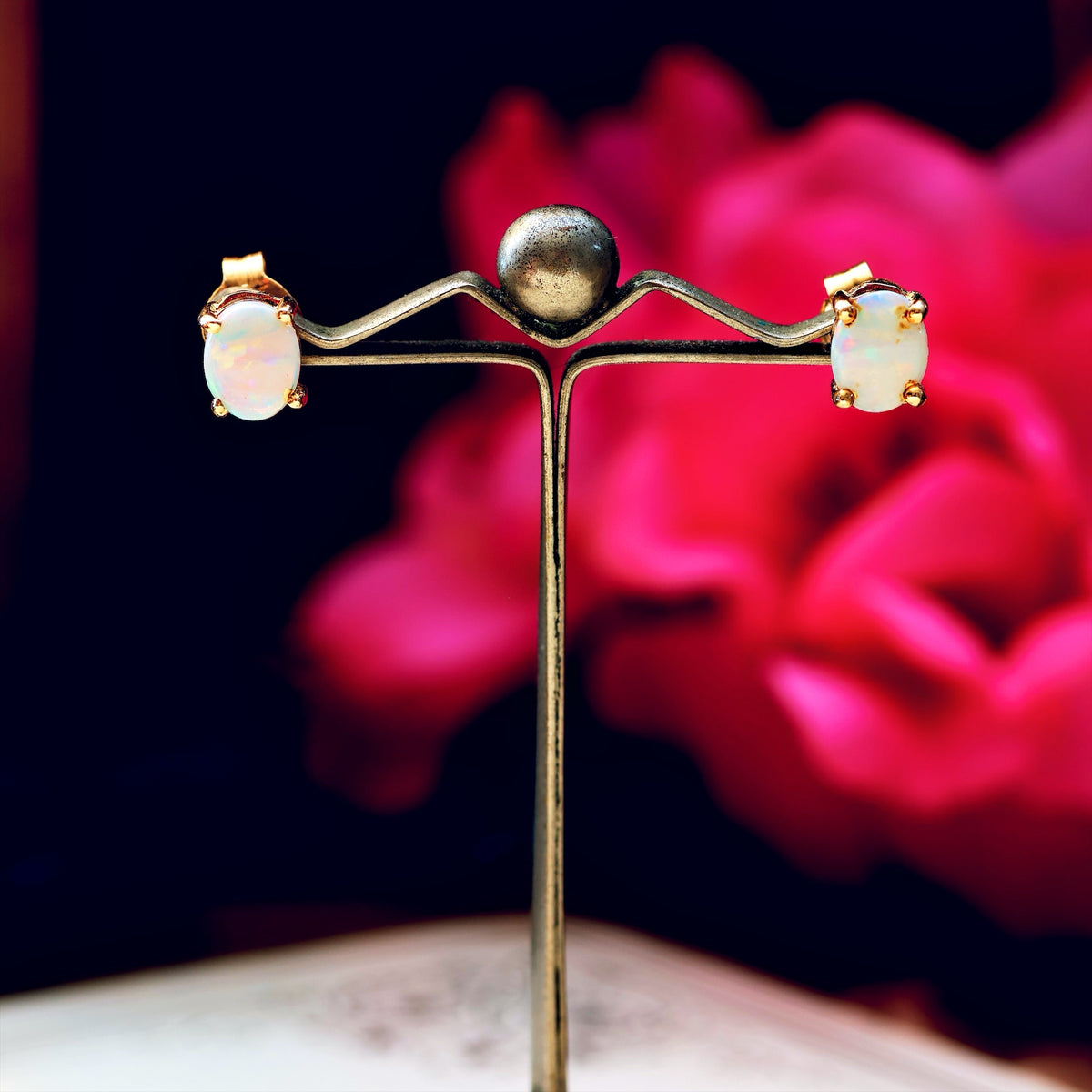 Pretty Little Crystal Opal & 9ct Gold Earrings