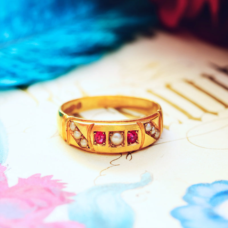 Victorian Date 1897 Ruby & Seed Pearl Ring