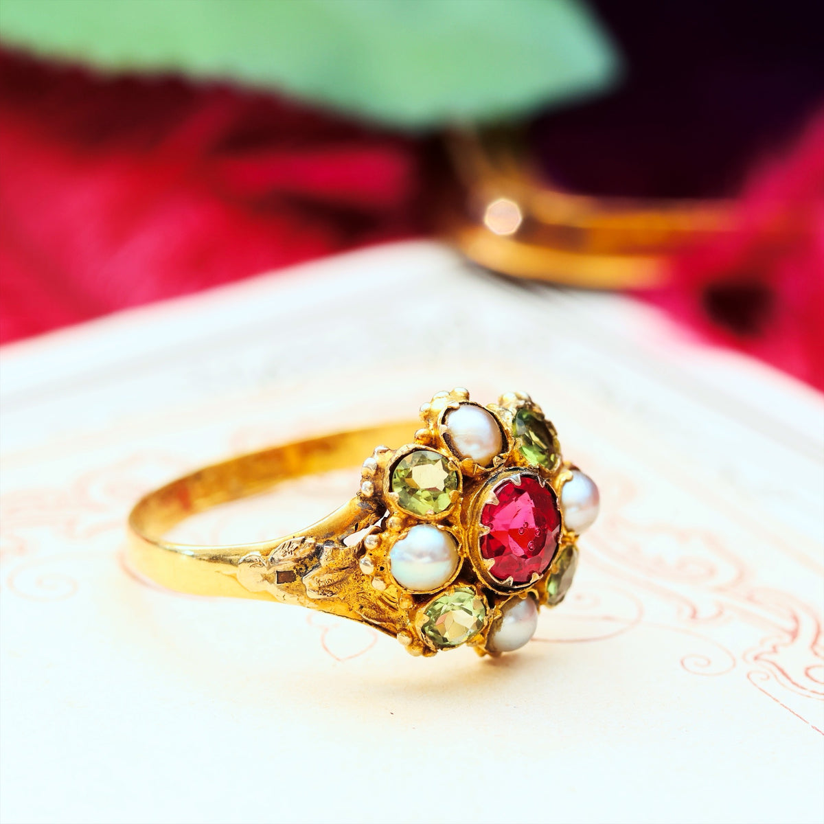 Blessed Date 1857 Pink Tourmaline & Seed Pearl Ring
