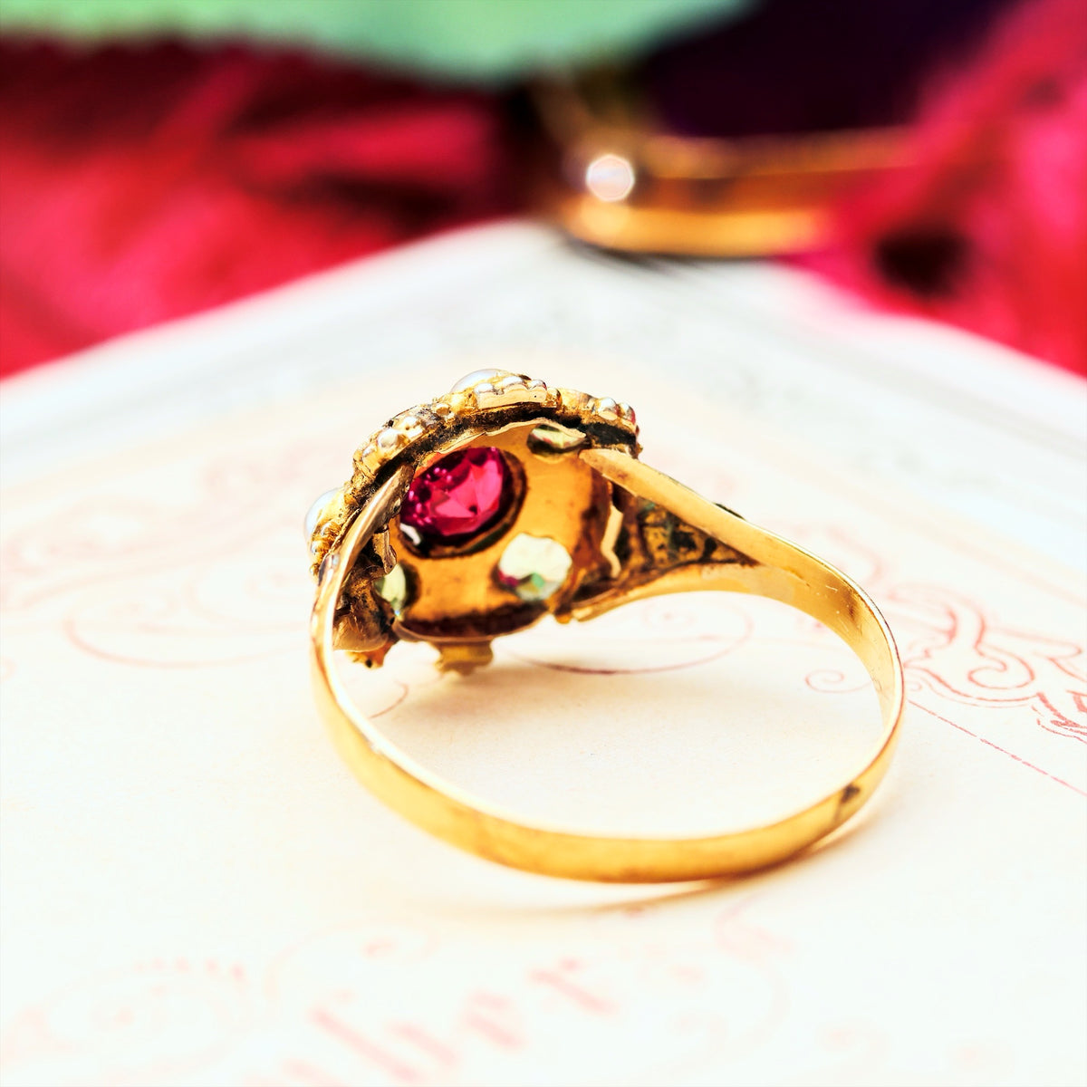 Blessed Date 1857 Pink Tourmaline & Seed Pearl Ring