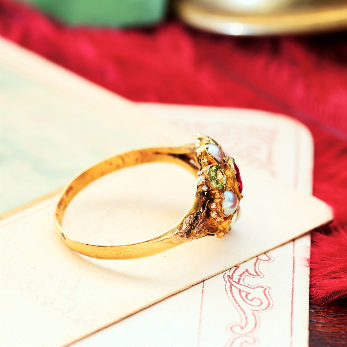 Blessed Date 1857 Pink Tourmaline & Seed Pearl Ring