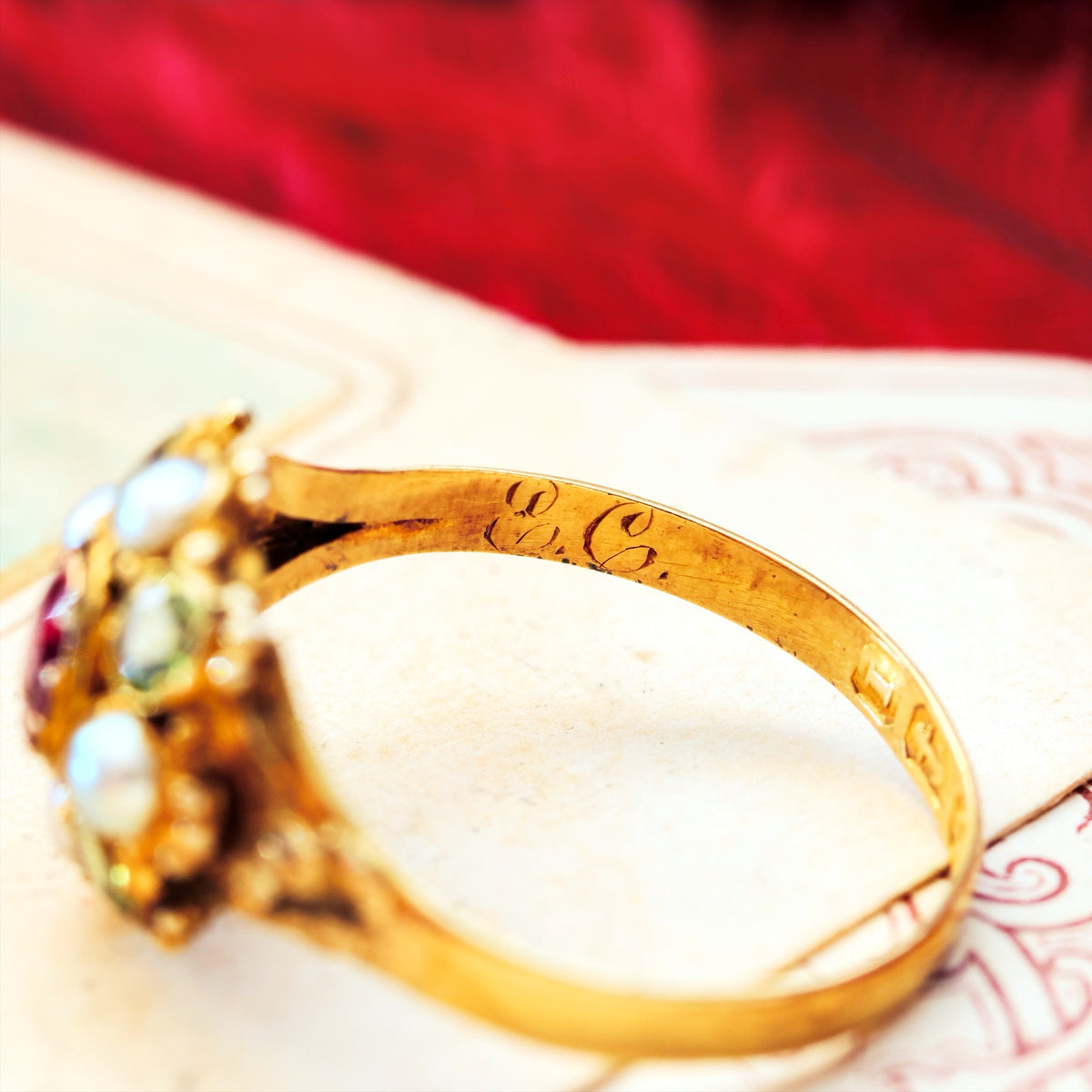 Blessed Date 1857 Pink Tourmaline & Seed Pearl Ring