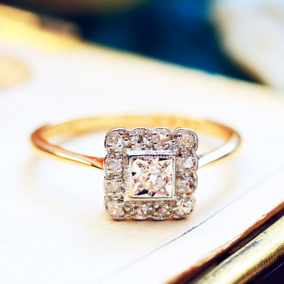 Vintage 18ct Gold Square Diamond Cluster Ring