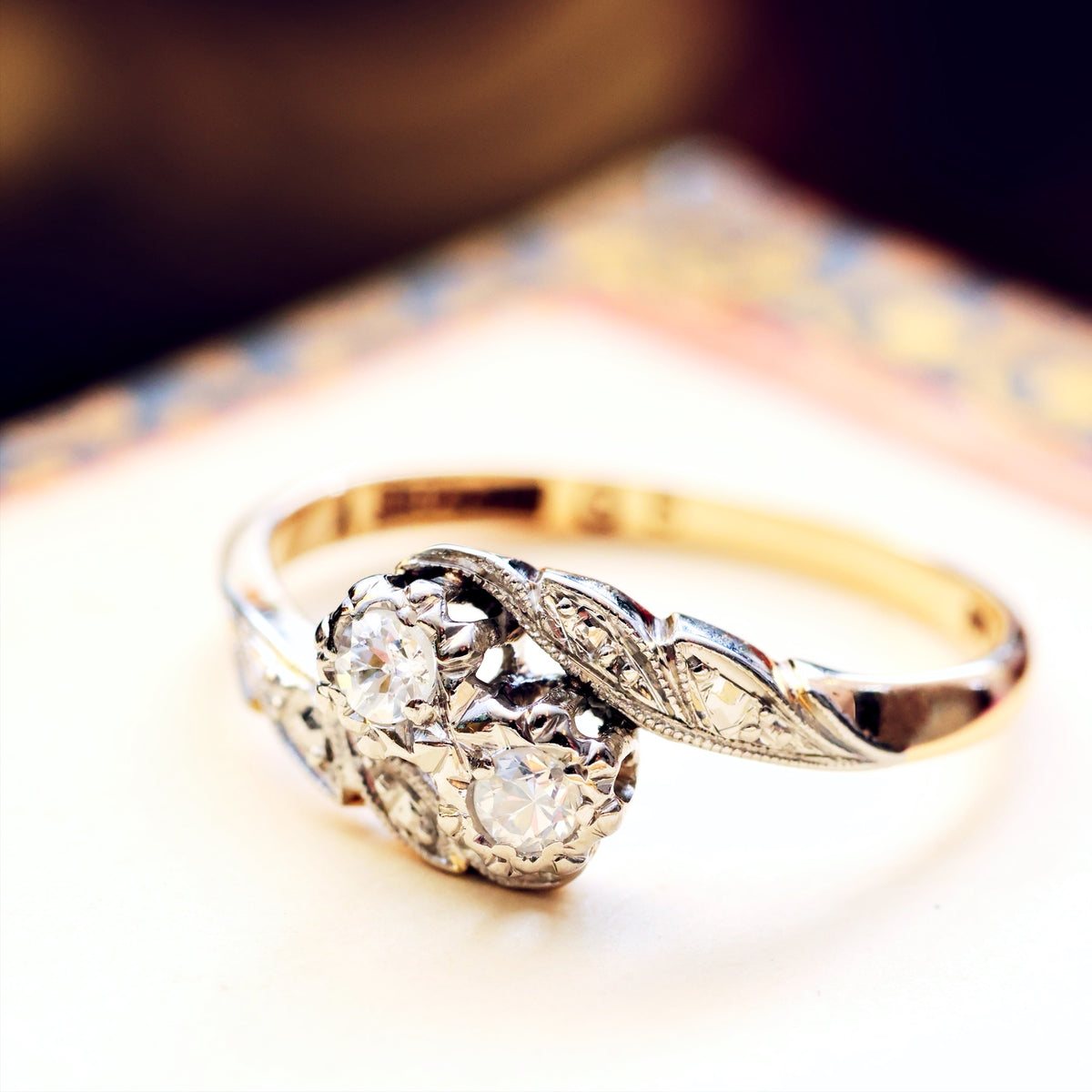 A Petite Vintage Diamond Crossover Engagement Ring