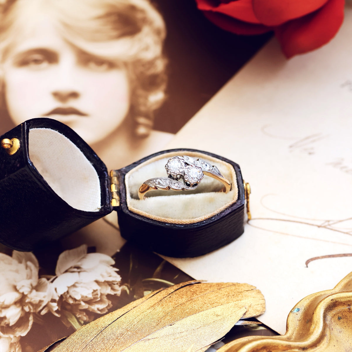 A Petite Vintage Diamond Crossover Engagement Ring