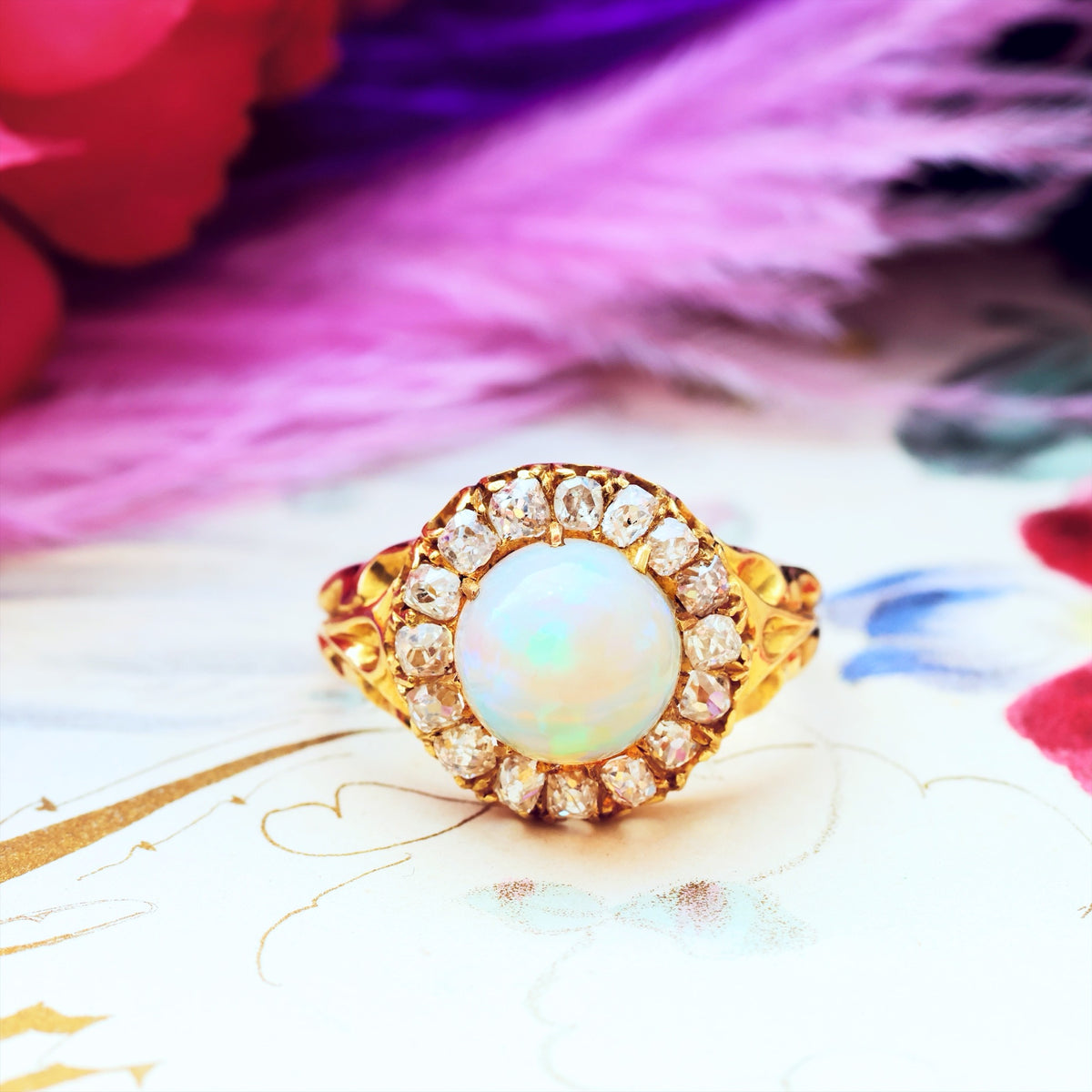 Awesome Antique Victorian Opal & Diamond Ring
