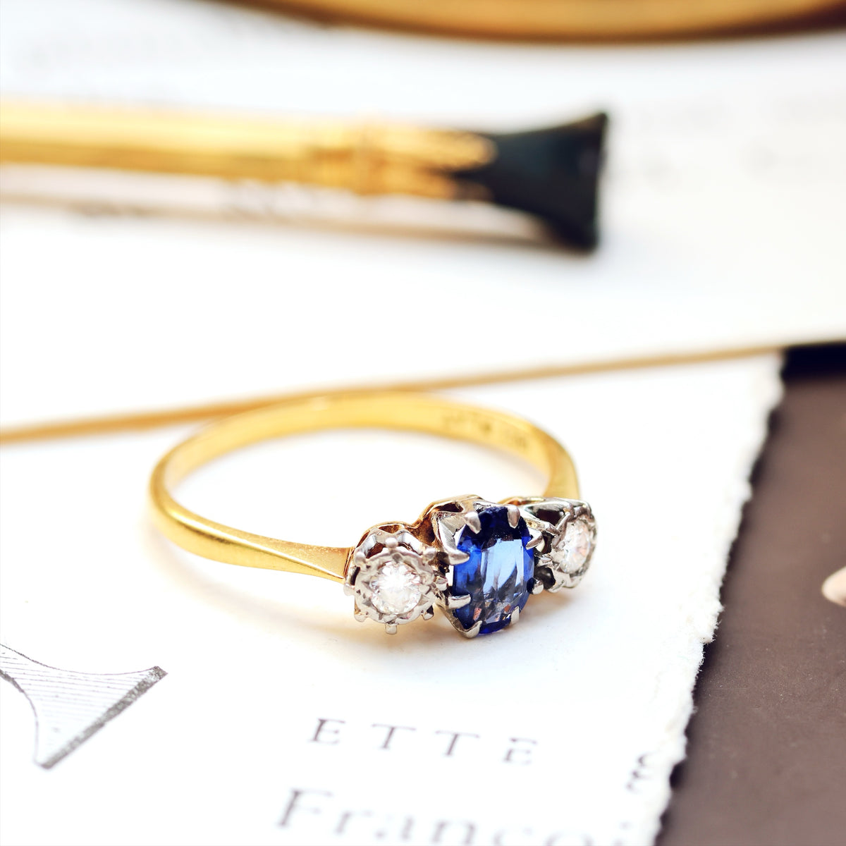 Darling One! Vintage Sapphire & Diamond Trilogy Engagement Ring