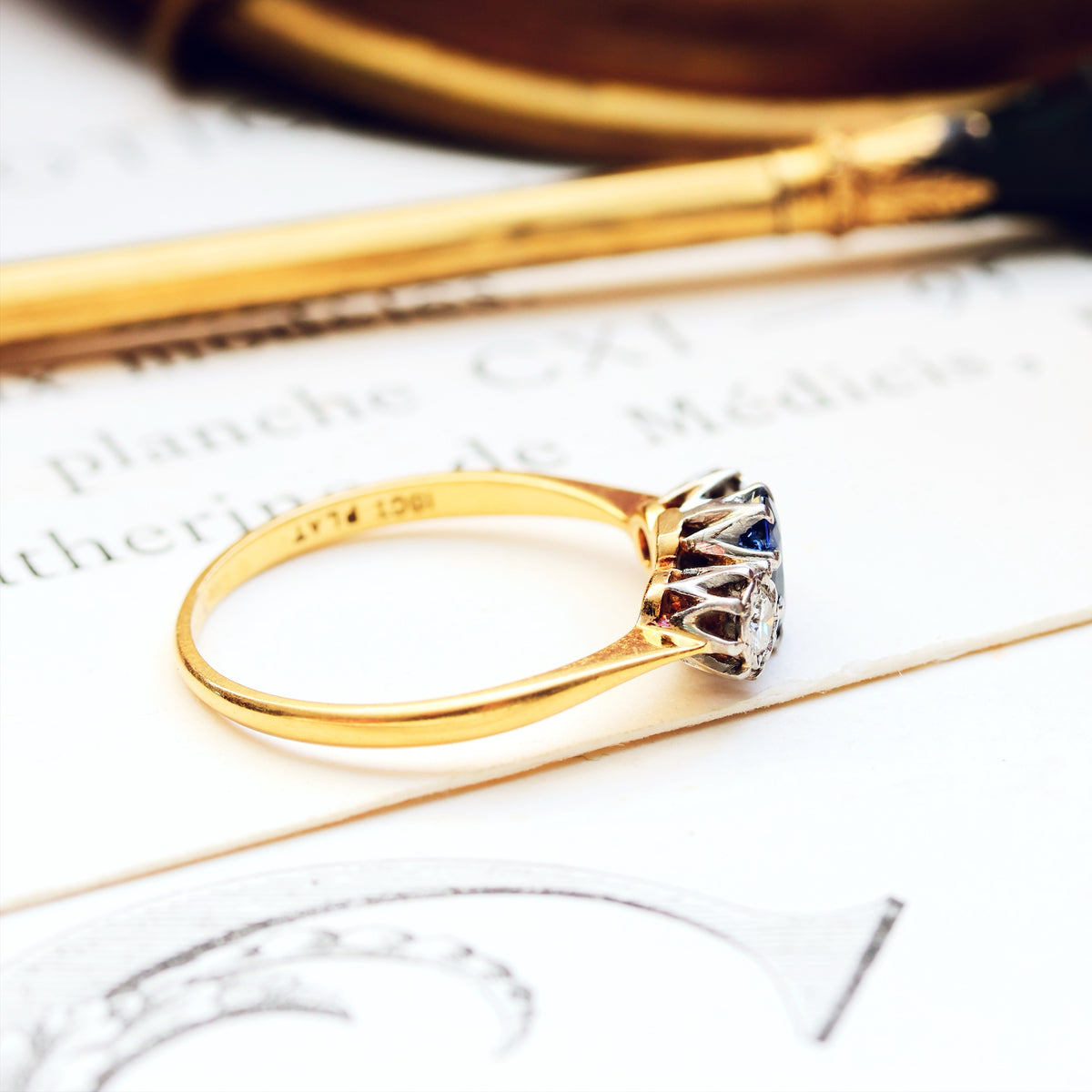 Darling One! Vintage Sapphire & Diamond Trilogy Engagement Ring