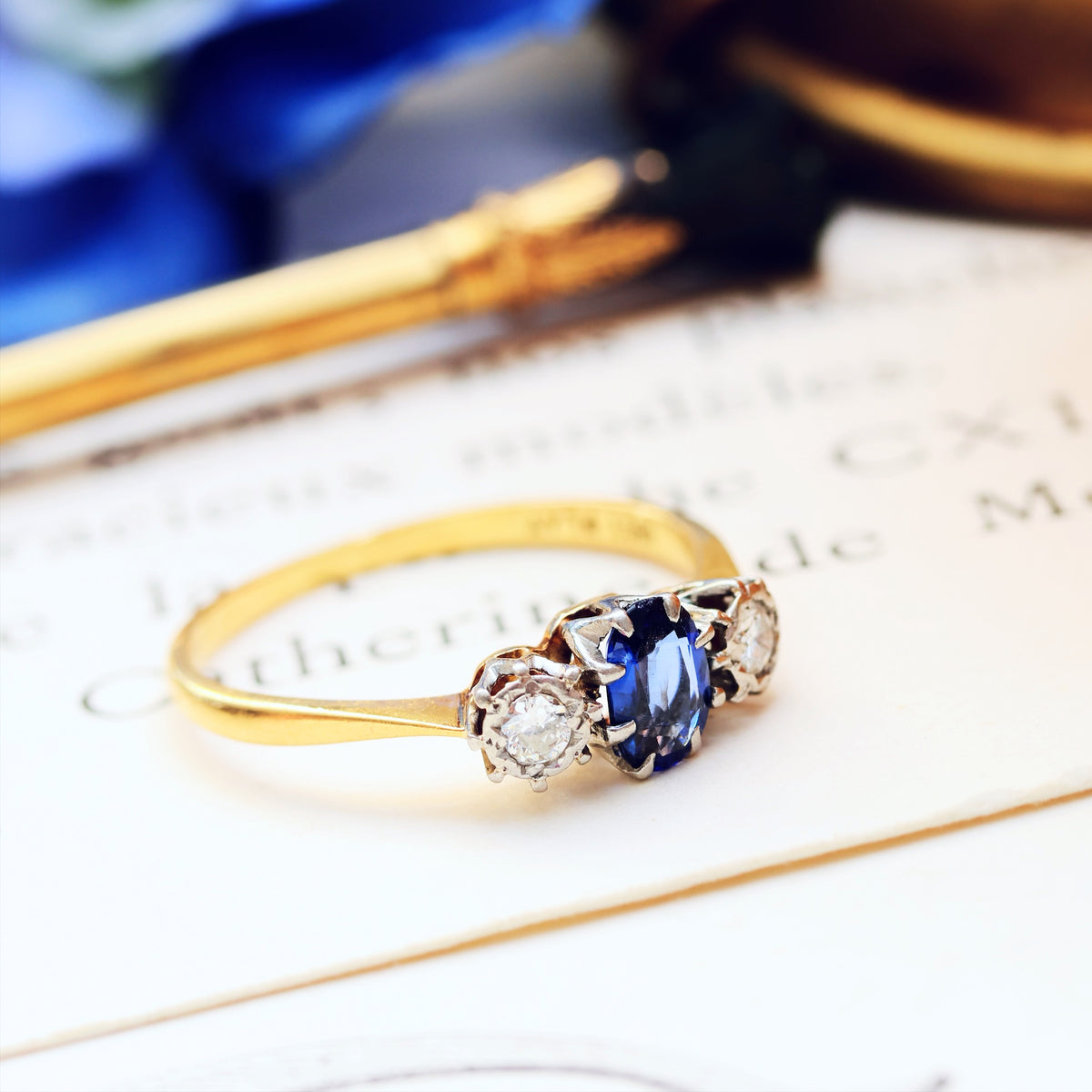 Darling One! Vintage Sapphire & Diamond Trilogy Engagement Ring