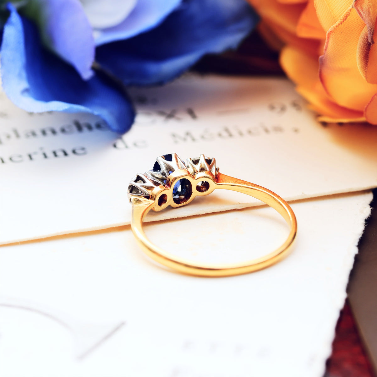 Darling One! Vintage Sapphire & Diamond Trilogy Engagement Ring