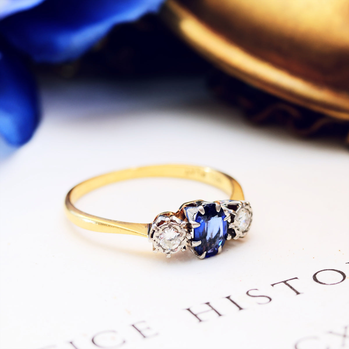 Darling One! Vintage Sapphire & Diamond Trilogy Engagement Ring