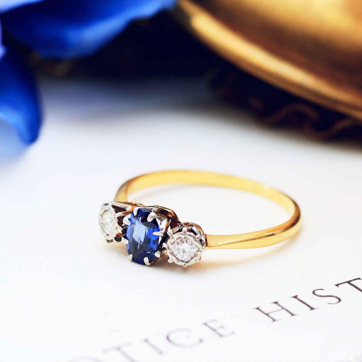 Darling One! Vintage Sapphire & Diamond Trilogy Engagement Ring