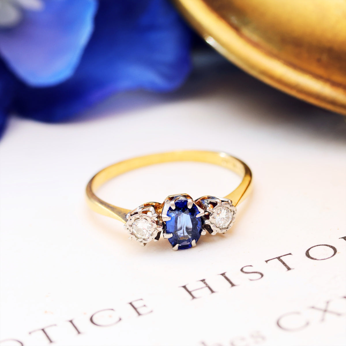 Darling One! Vintage Sapphire & Diamond Trilogy Engagement Ring