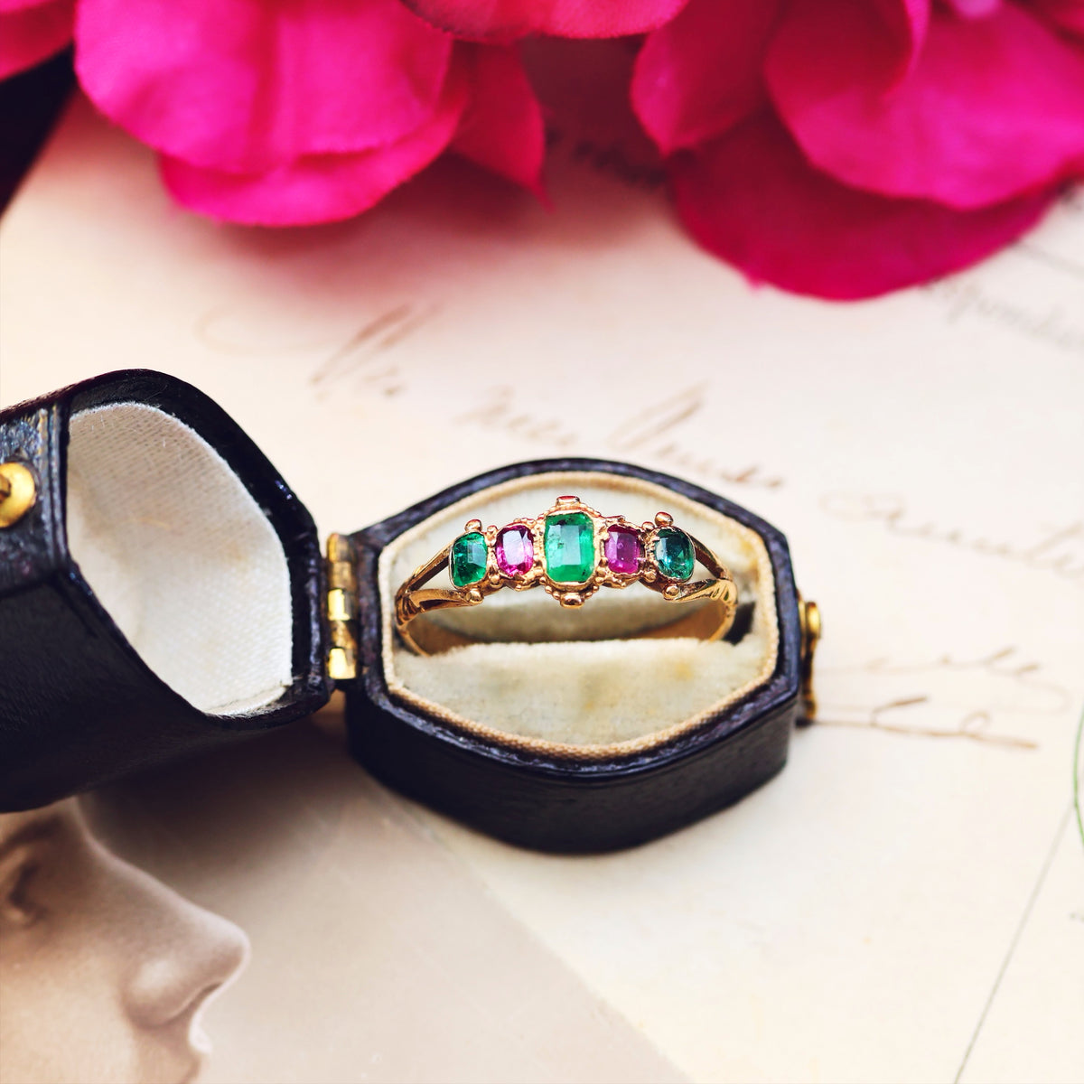 Antique Victorian Emerald & Pink Spinel Ring