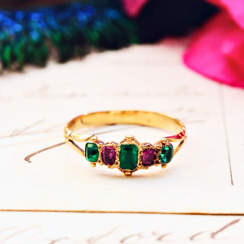 Antique Victorian Emerald & Pink Spinel Ring