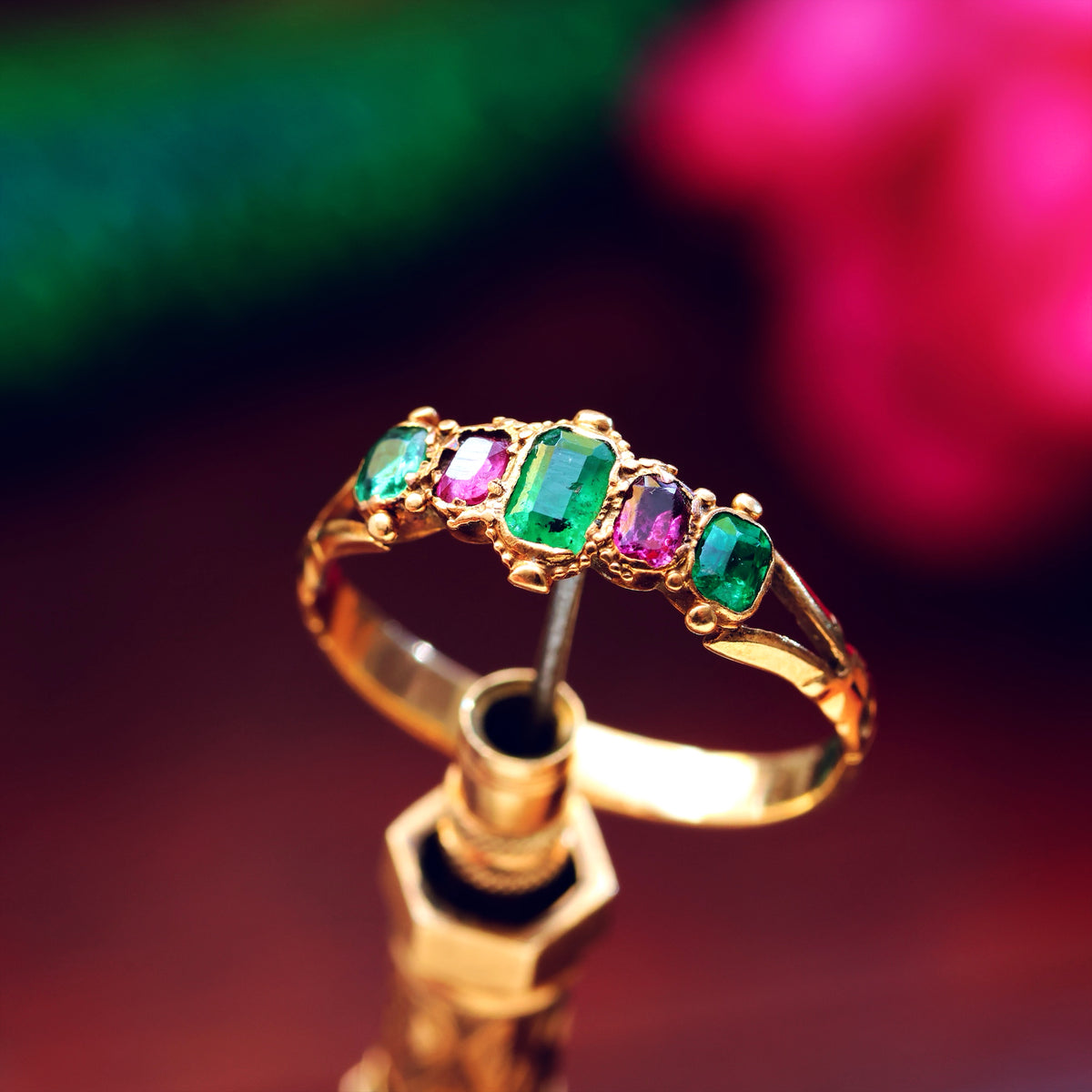 Antique Victorian Emerald Pink Spinel Ring