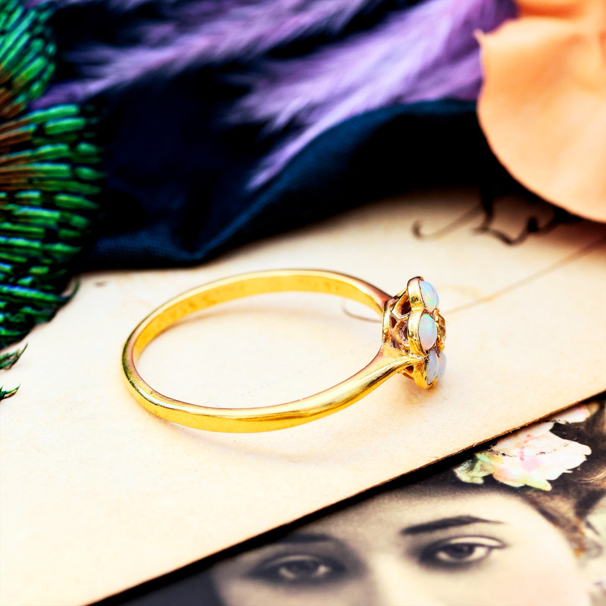 Vintage Romance! Crystal Opal & Diamond Daisy Ring