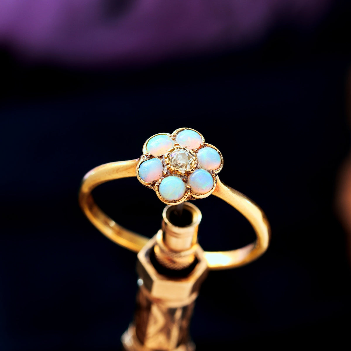 Vintage Romance! Crystal Opal & Diamond Daisy Ring