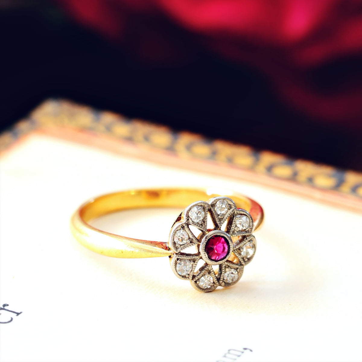 Vintage Ruby & Diamond Floral Engagement Ring