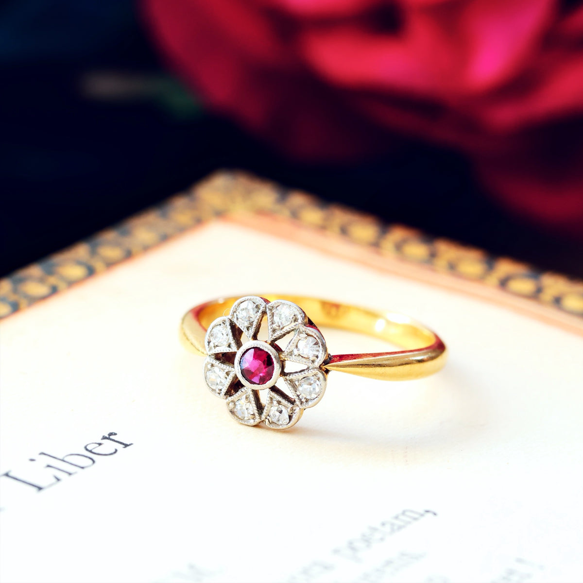 Vintage Ruby & Diamond Floral Engagement Ring