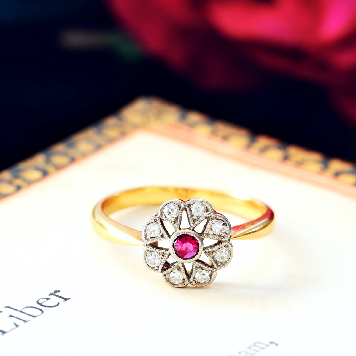 Vintage Ruby & Diamond Floral Engagement Ring