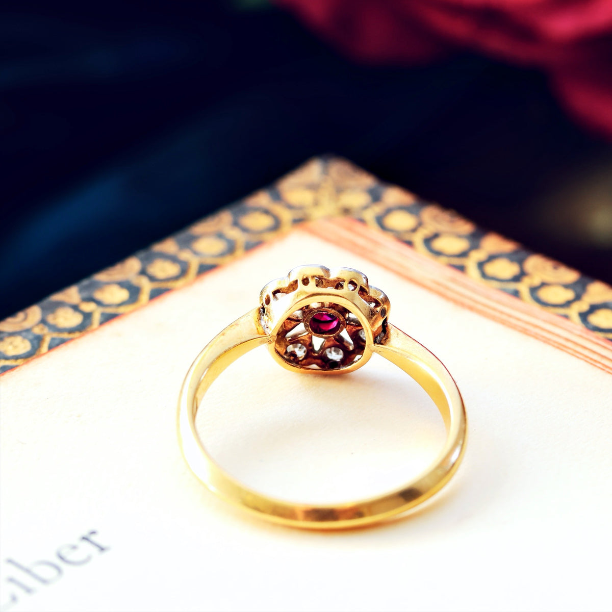 Vintage Ruby & Diamond Floral Engagement Ring