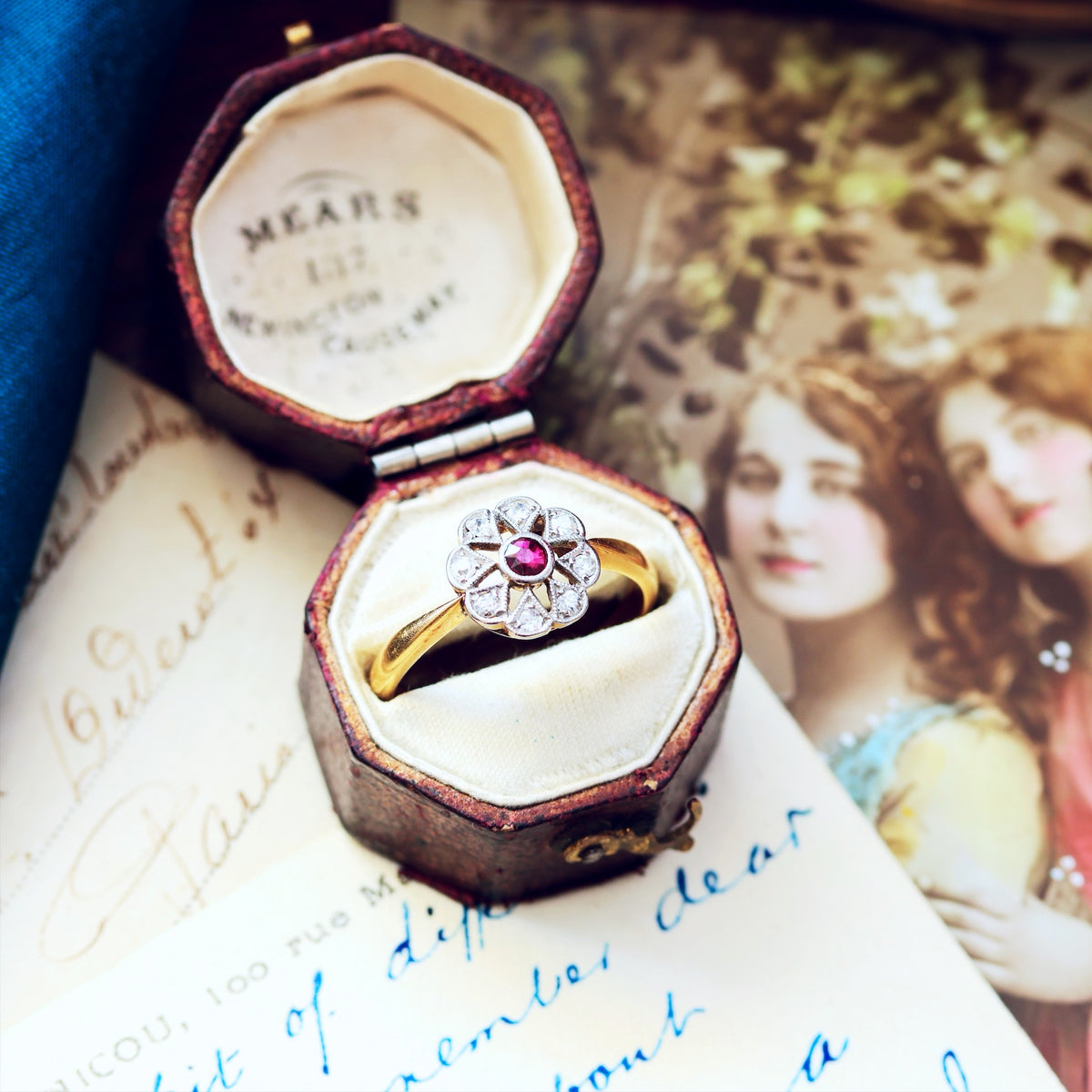 Vintage Ruby & Diamond Floral Engagement Ring