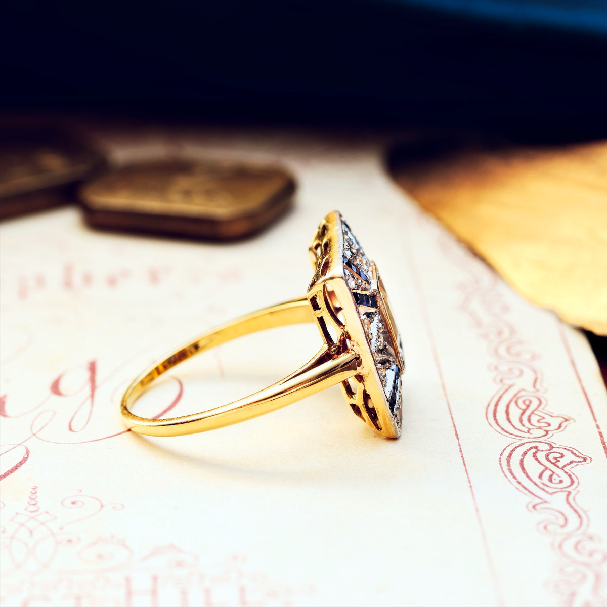 All Original Sapphire & Diamond Art Deco Cocktail Ring