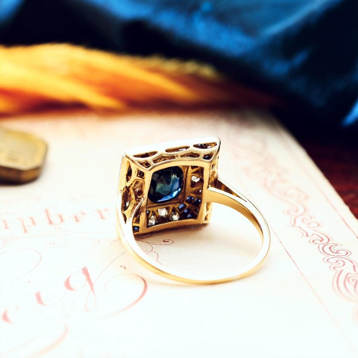 All Original Sapphire & Diamond Art Deco Cocktail Ring