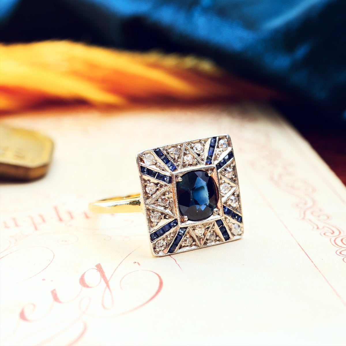 Sapphire & Diamond Art Deco Cocktail Ring