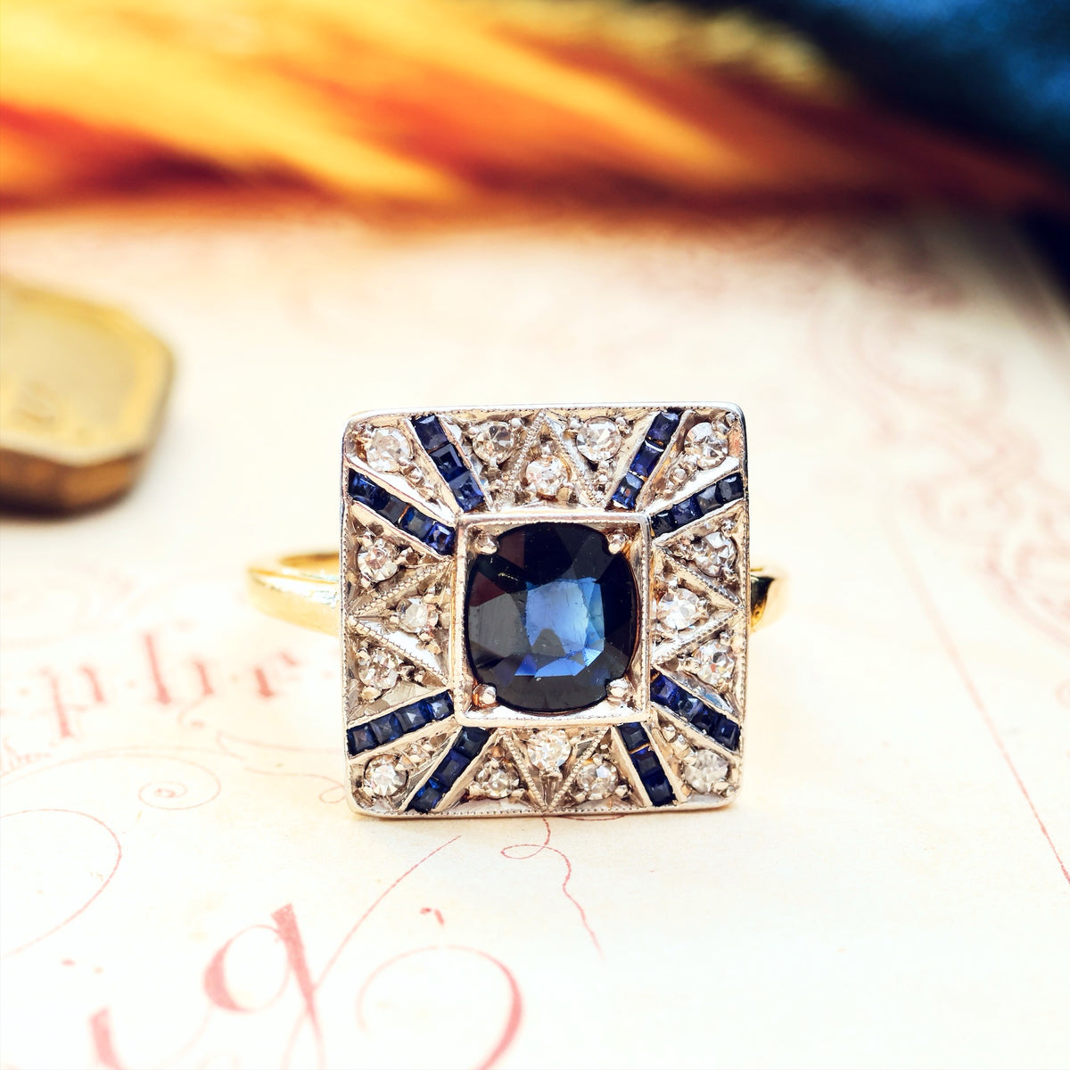 All Original Sapphire & Diamond Art Deco Cocktail Ring